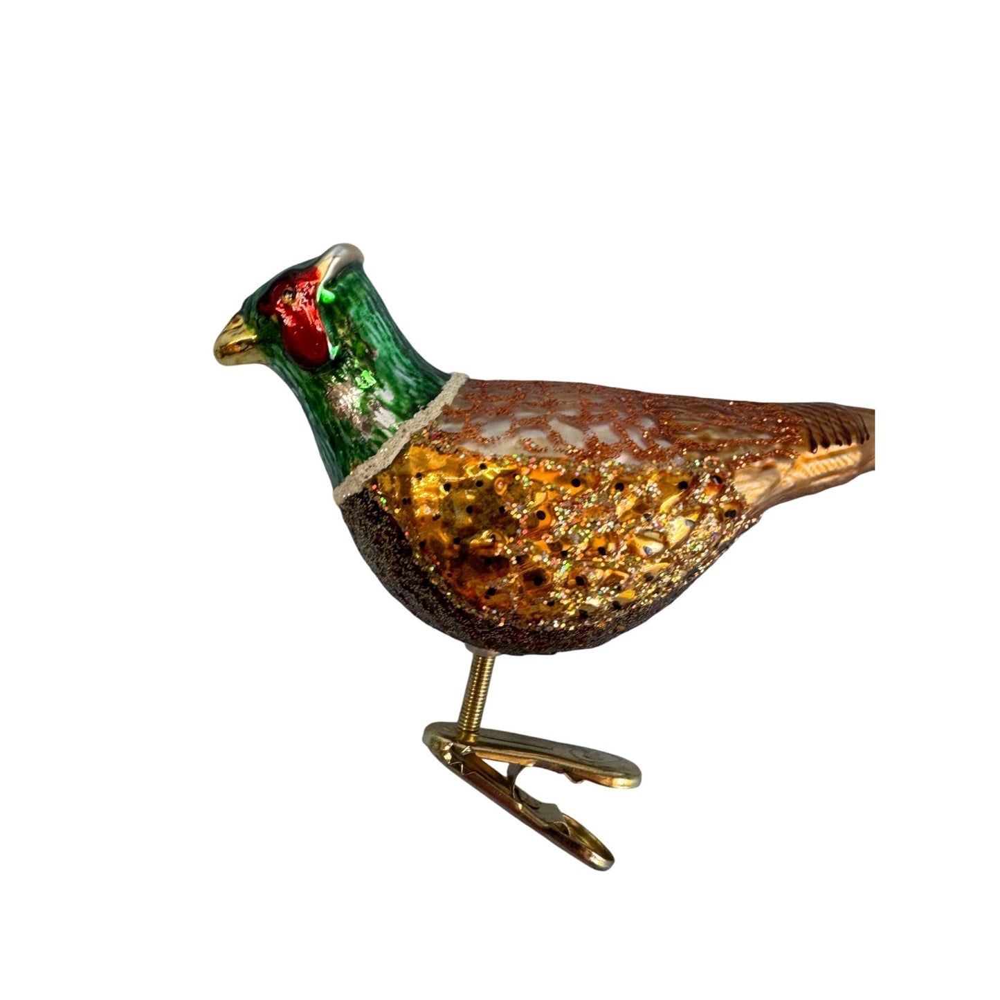 Old World Christmas Pheasant Bird Glass Ornament Feather Tail Clip w/Box Tag 6"