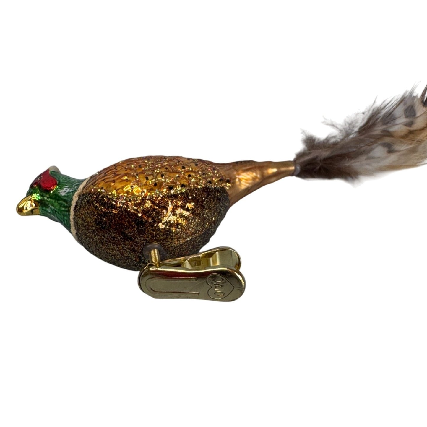Old World Christmas Pheasant Bird Glass Ornament Feather Tail Clip w/Box Tag 6"
