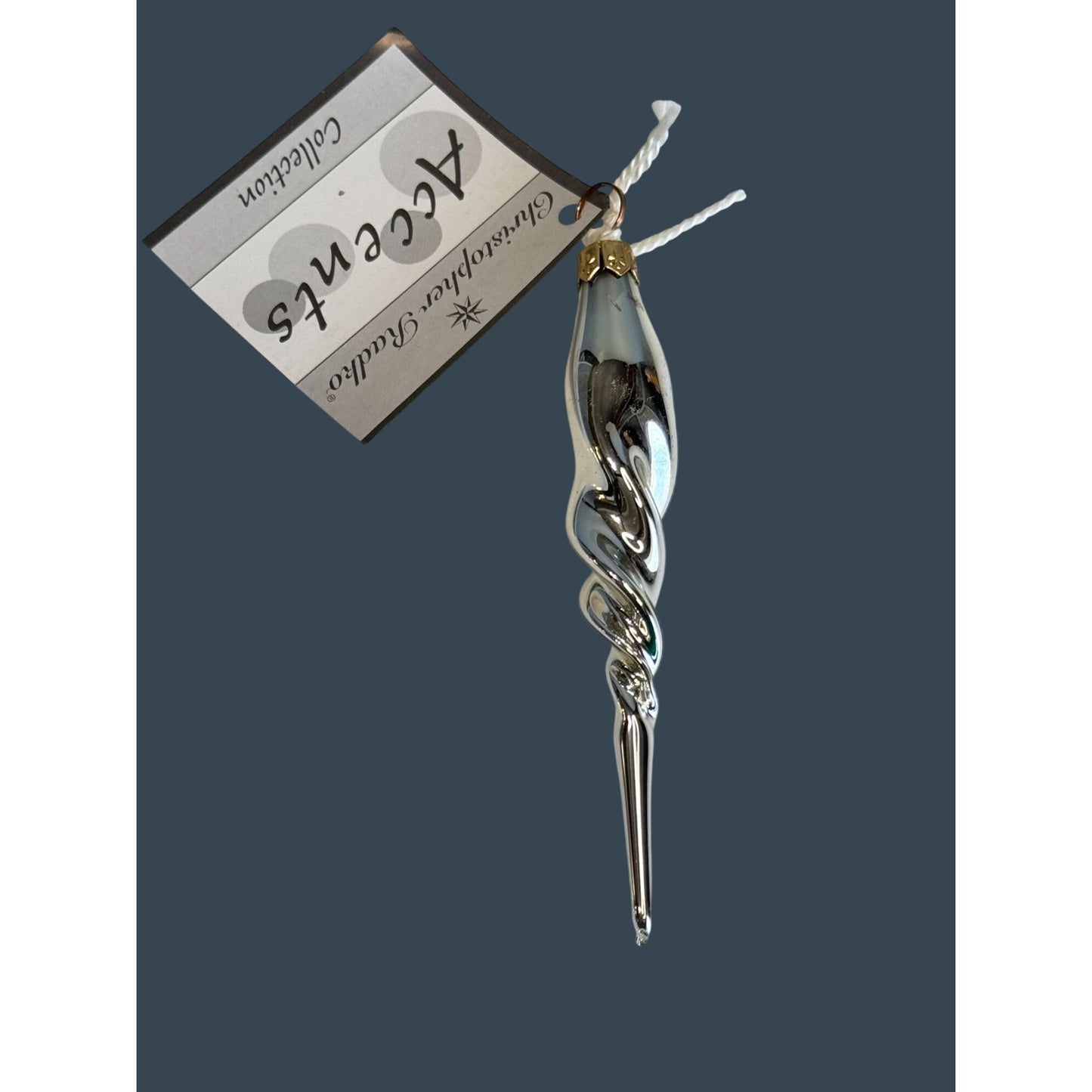 Christopher Radko Silver Twist Icicle Drop Blown Glass Ornament 4 1/2"