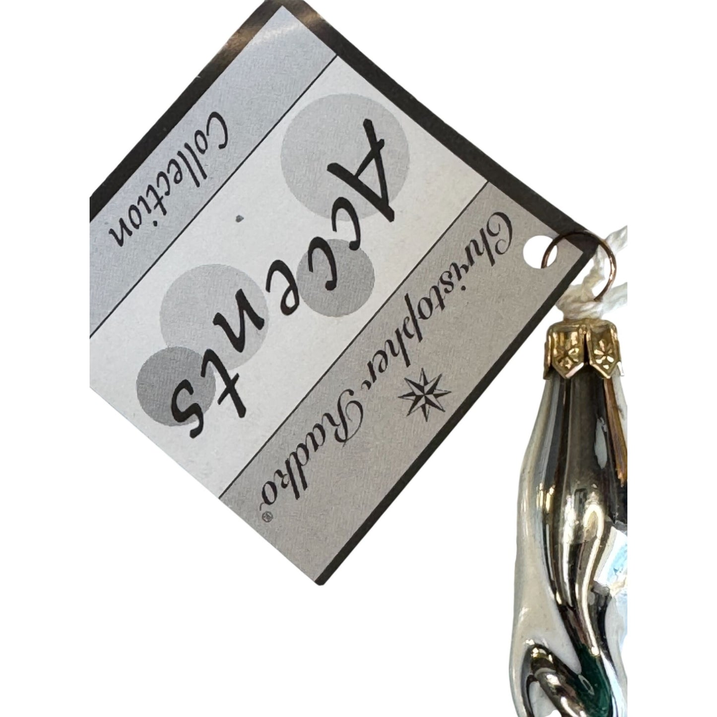 Christopher Radko Silver Twist Icicle Drop Blown Glass Ornament 4 1/2"