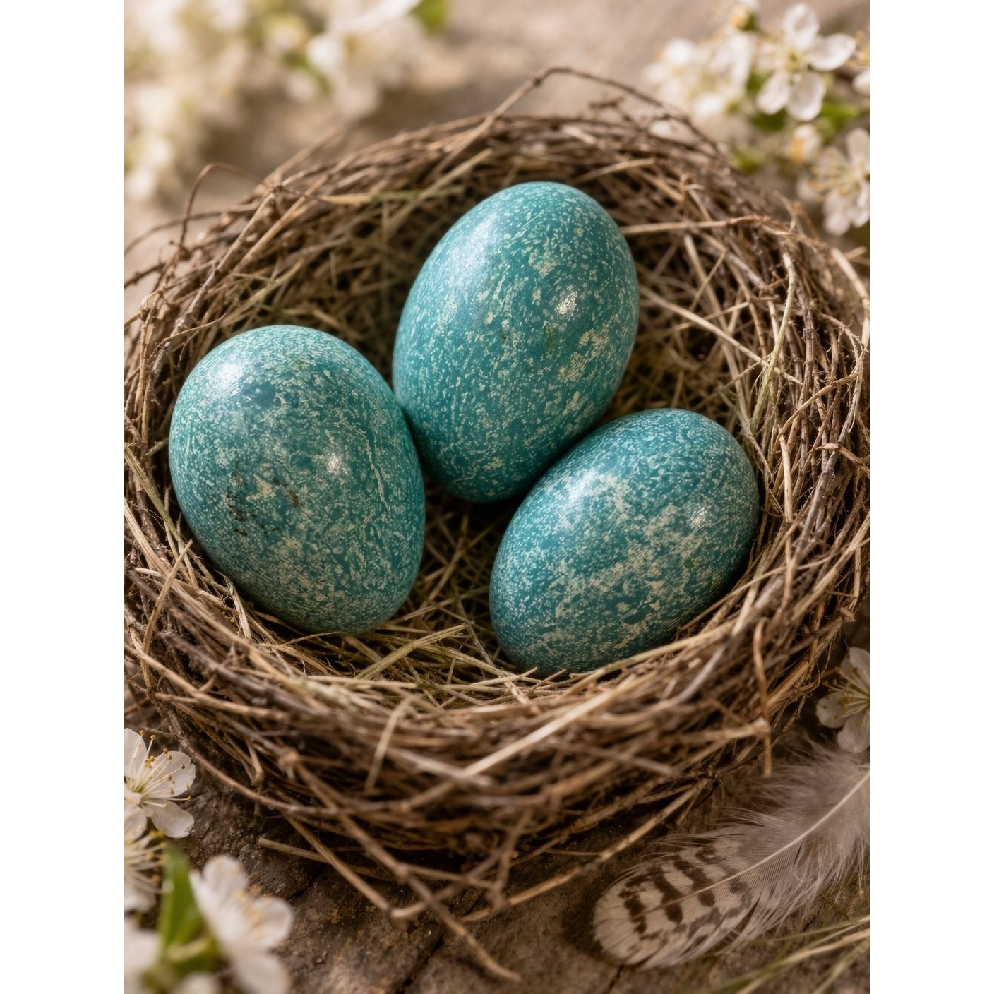 Robin Egg Blue Speckled Decorative Eggs Set Of 3 Easter Bowl Fillers 1.75"