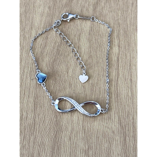 CDE Infinity Heart Birthstone Charm Link 925 Sterling Silver Adjustable Bracelet 7-9"