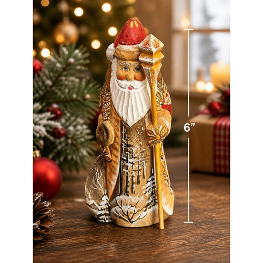 Russian Ded Moroz Father Frost Wood Santa Figurine 6" Signed Hand Made In Russia
