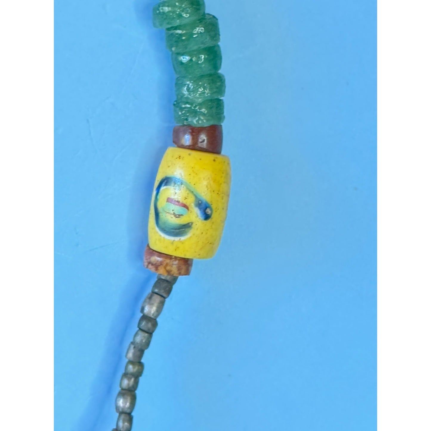 Antique African Trade Bead Necklace Chrysoprase Eye Heshi Ethiopian Cross