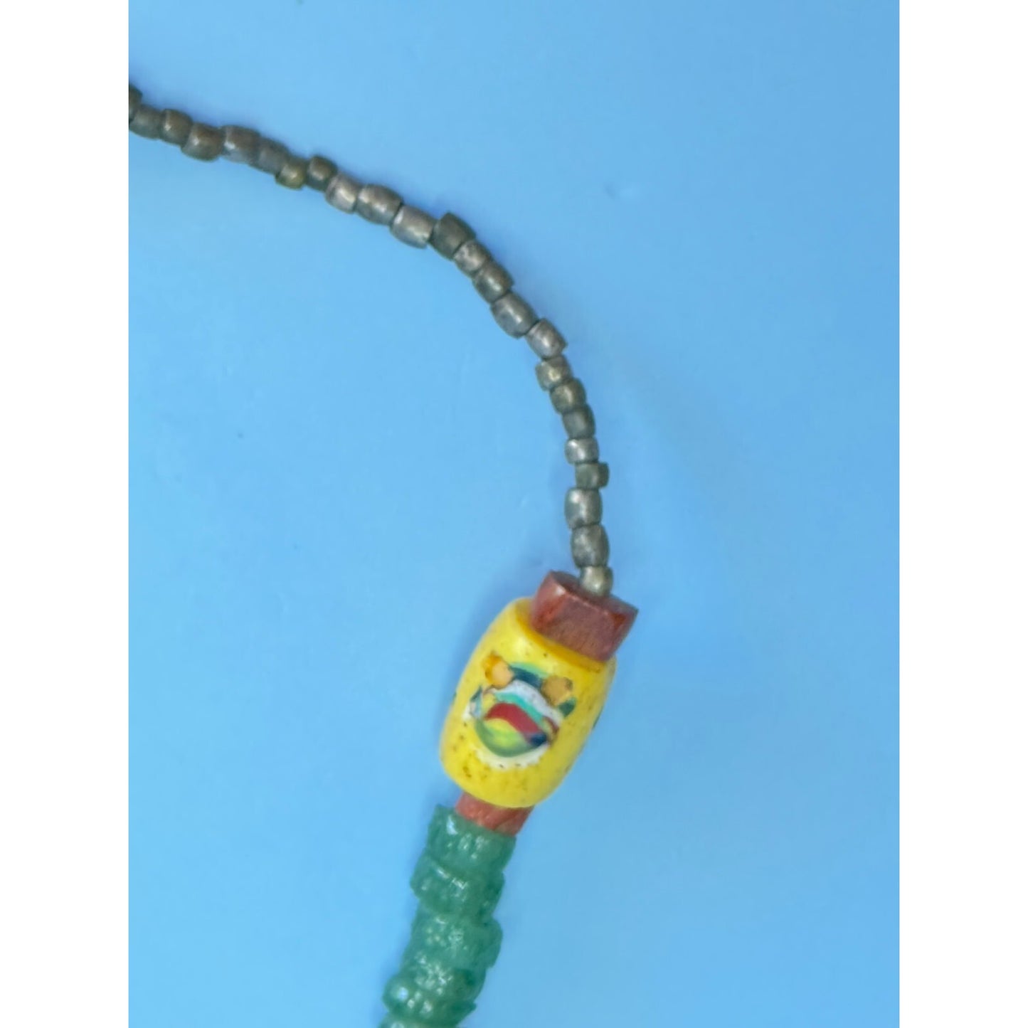 Antique African Trade Bead Necklace Chrysoprase Eye Heshi Ethiopian Cross