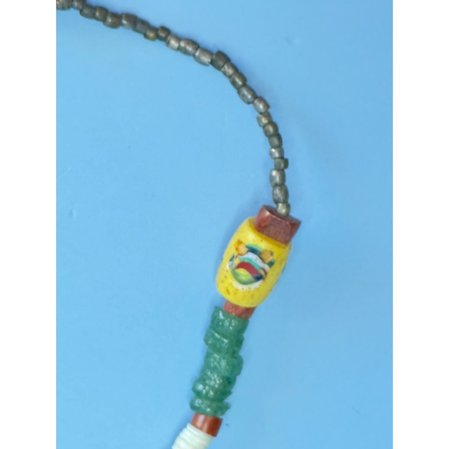 Antique African Trade Bead Necklace Chrysoprase Eye Heshi Ethiopian Cross