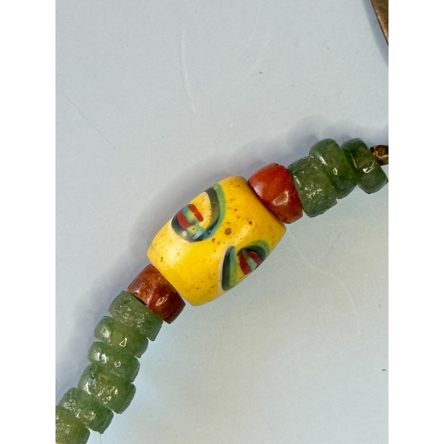 Antique African Trade Bead Necklace Chrysoprase Eye Heshi Ethiopian Cross