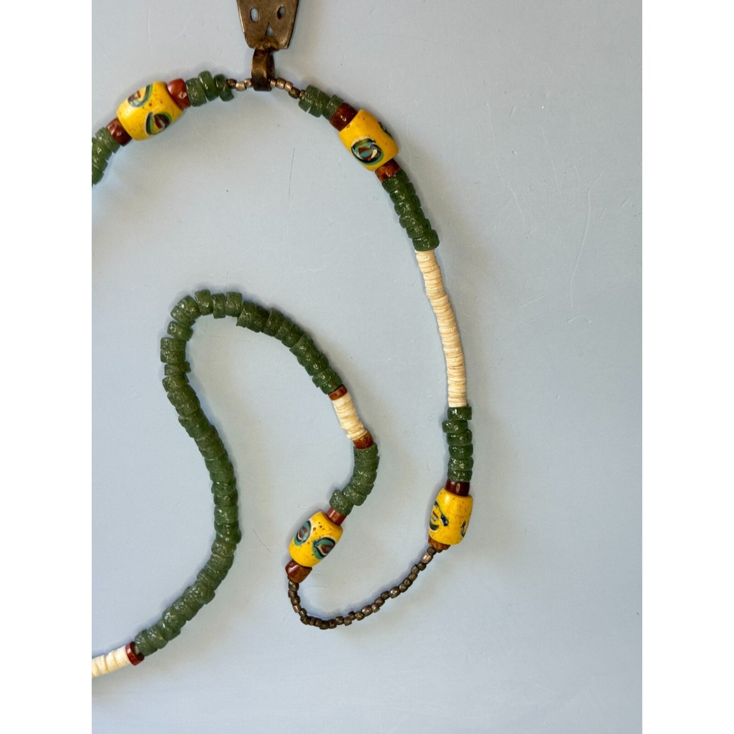 Antique African Trade Bead Necklace Chrysoprase Eye Heshi Ethiopian Cross