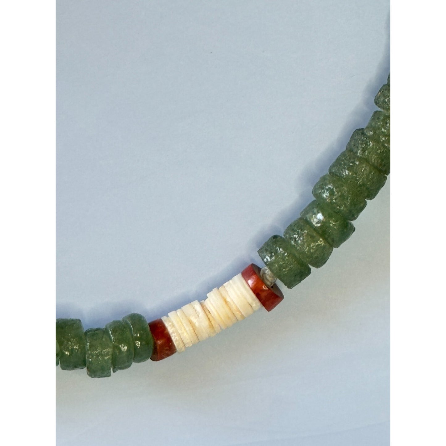 Antique African Trade Bead Necklace Chrysoprase Eye Heshi Ethiopian Cross