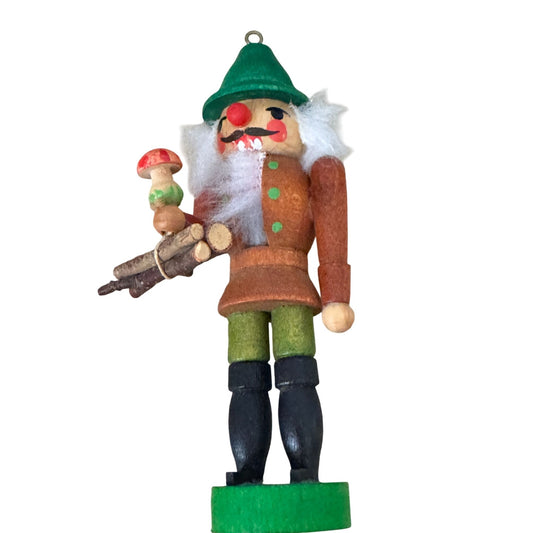 Carved Wood Nutcracker Ornament Germany 4 Inch Green/Brown Holiday Decor