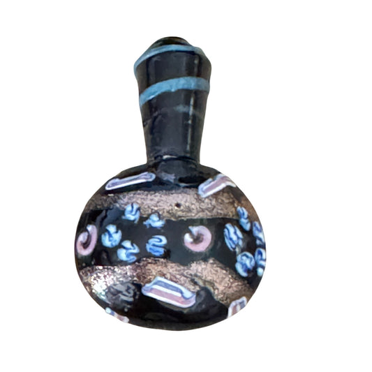 Venetian Millefiori Glass Miniature Perfume Bottle Black Gold Glass 1 3/4 Inch