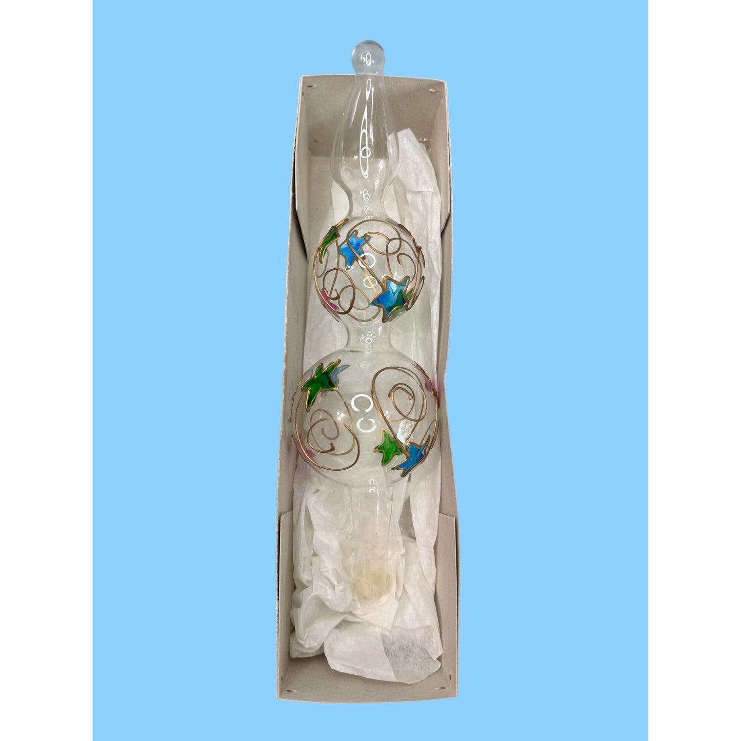 Czech Republic Hand Painted Glass Christmas Tree Topper Gold Swirl Stars 12"