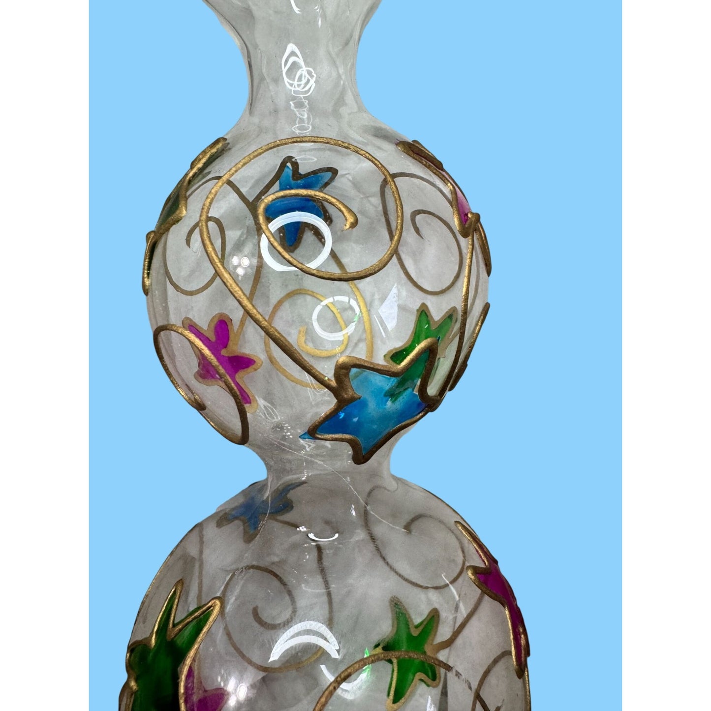 Czech Republic Hand Painted Glass Christmas Tree Topper Gold Swirl Stars 12"