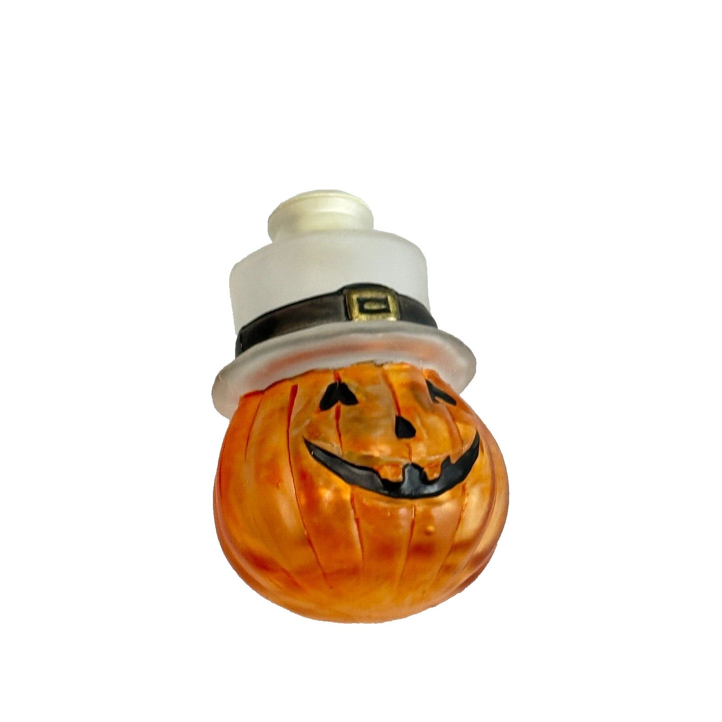 Vintage Old World Christmas Pumpkin Head Halloween Glass Light Cover Frosted Top Hat