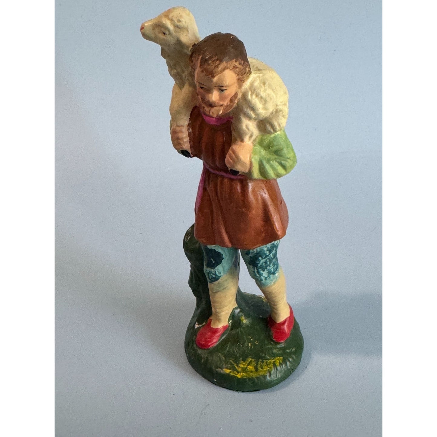 Midcentury Paper Mache Shepherd Figurine Japan 5.5" Multicolor Handmade