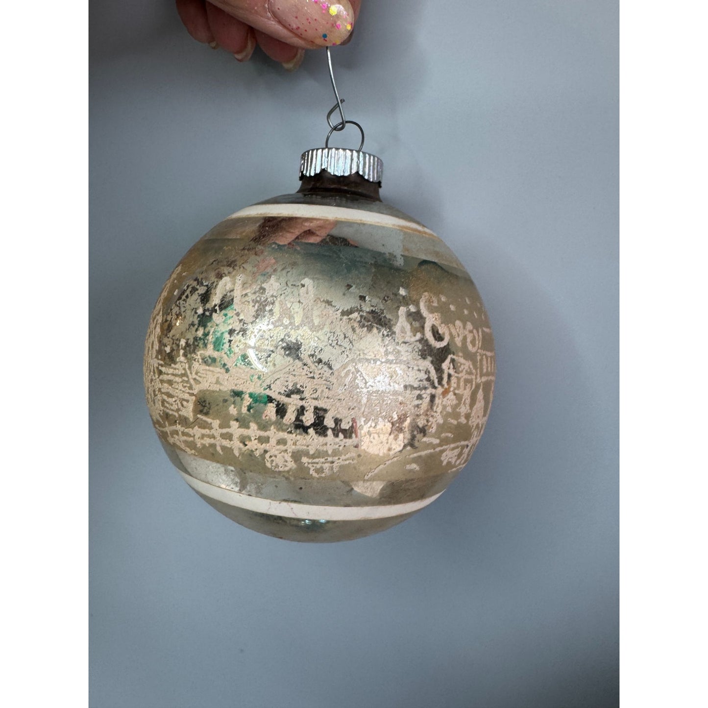 Shiny Brite Vintage MCM 4" Large Glass Ornaments Lot Of 4 Stenciled Christmas