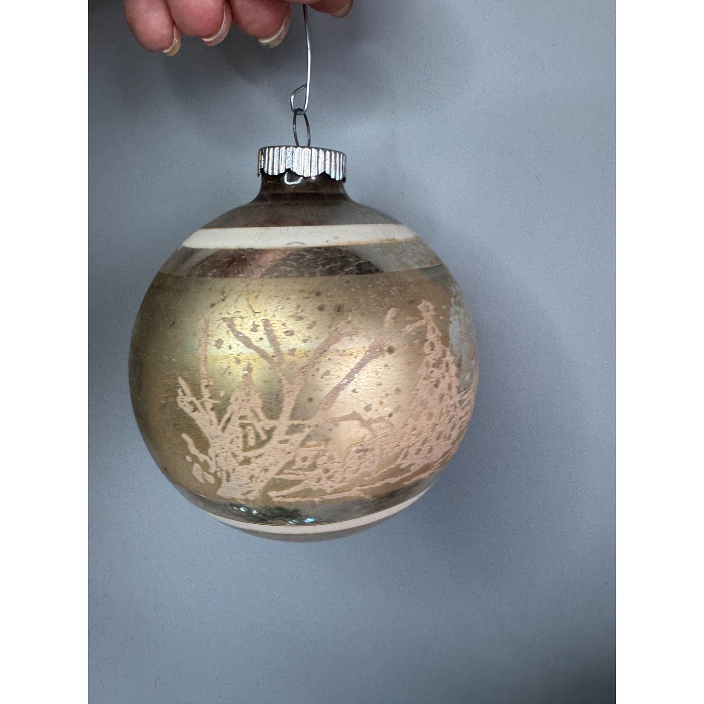 Shiny Brite Vintage MCM 4" Large Glass Ornaments Lot Of 4 Stenciled Christmas