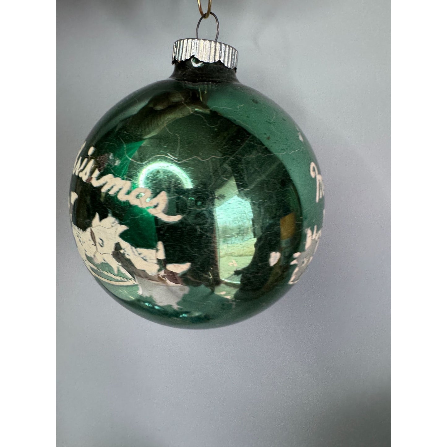 Shiny Brite Vintage MCM 4" Large Glass Ornaments Lot Of 4 Stenciled Christmas