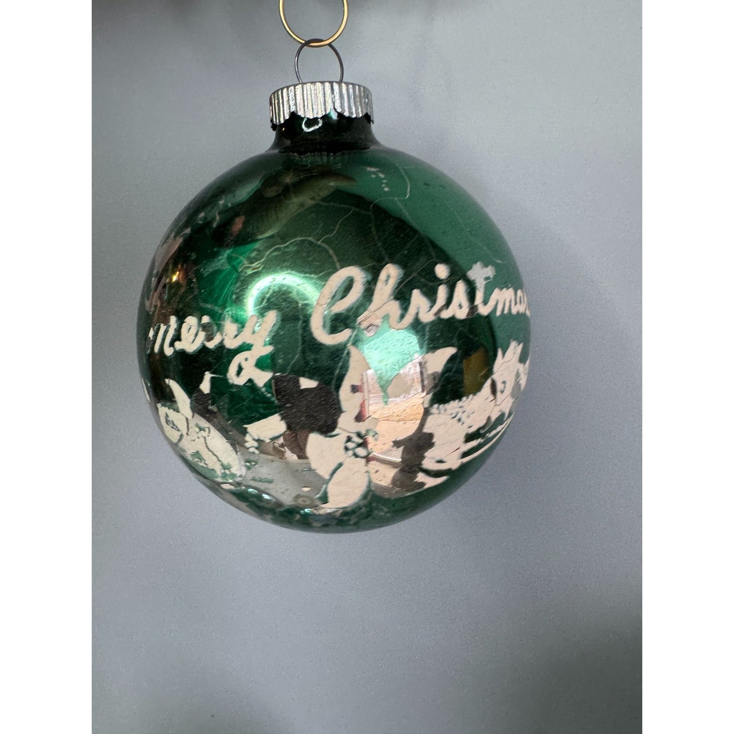 Shiny Brite Vintage MCM 4" Large Glass Ornaments Lot Of 4 Stenciled Christmas