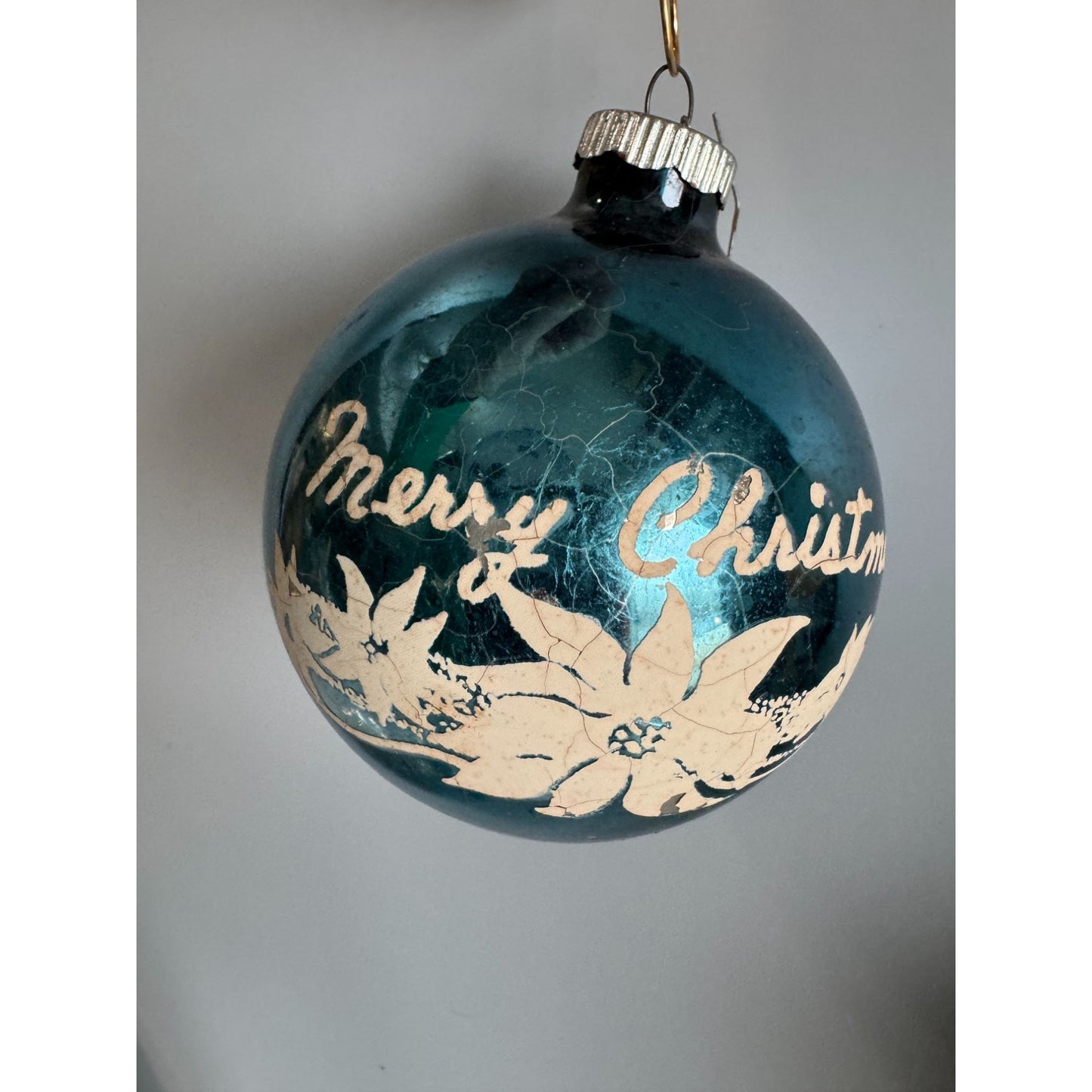 Shiny Brite Vintage MCM 4" Large Glass Ornaments Lot Of 4 Stenciled Christmas