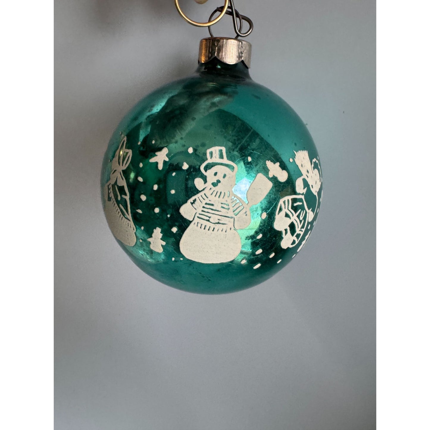 Shiny Brite Vintage MCM 4" Large Glass Ornaments Lot Of 4 Stenciled Christmas