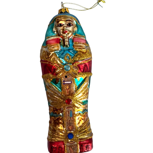 Blown Glass Mummy Sarcophagus Egyptian Ornament Intricately Designed W/Symbols