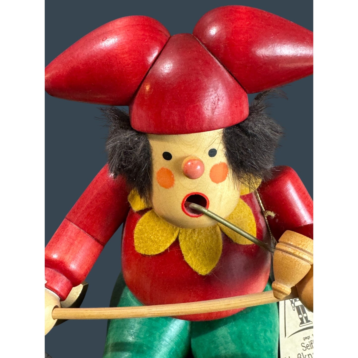 Christian Ulbricht Jester Smoker Woodcarver Rare Seiffen Germany 7" 9 1/2 w/Tags