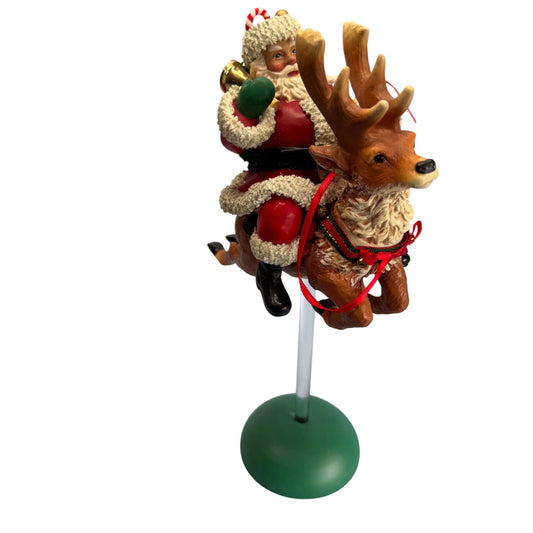 Vintage Rubber Flying Santa & Reindeer Figurine Decoration 11.5" x 7.5" x 4"