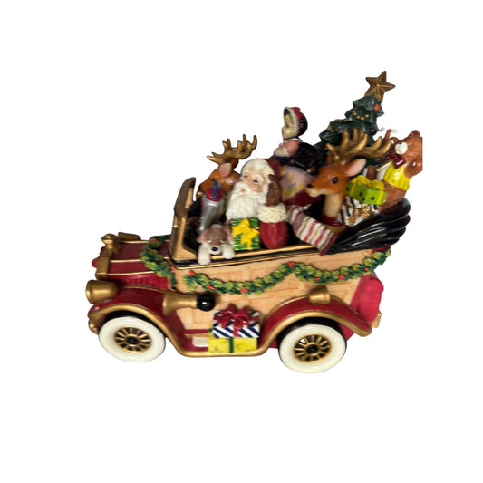 Fitz & Floyd Santa Musical Car Plays "Here Comes Santa Claus" With Original Box