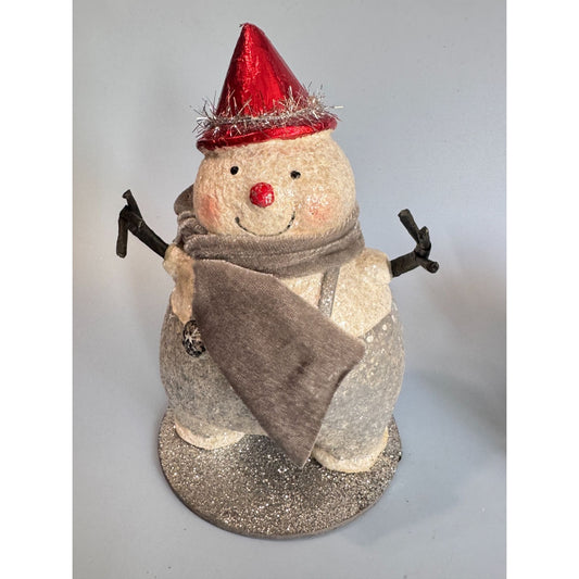 Midwest Cannon Falls Fat Snowman W/ Red Hat Velvet Scarf Glitter Accents  7.5"
