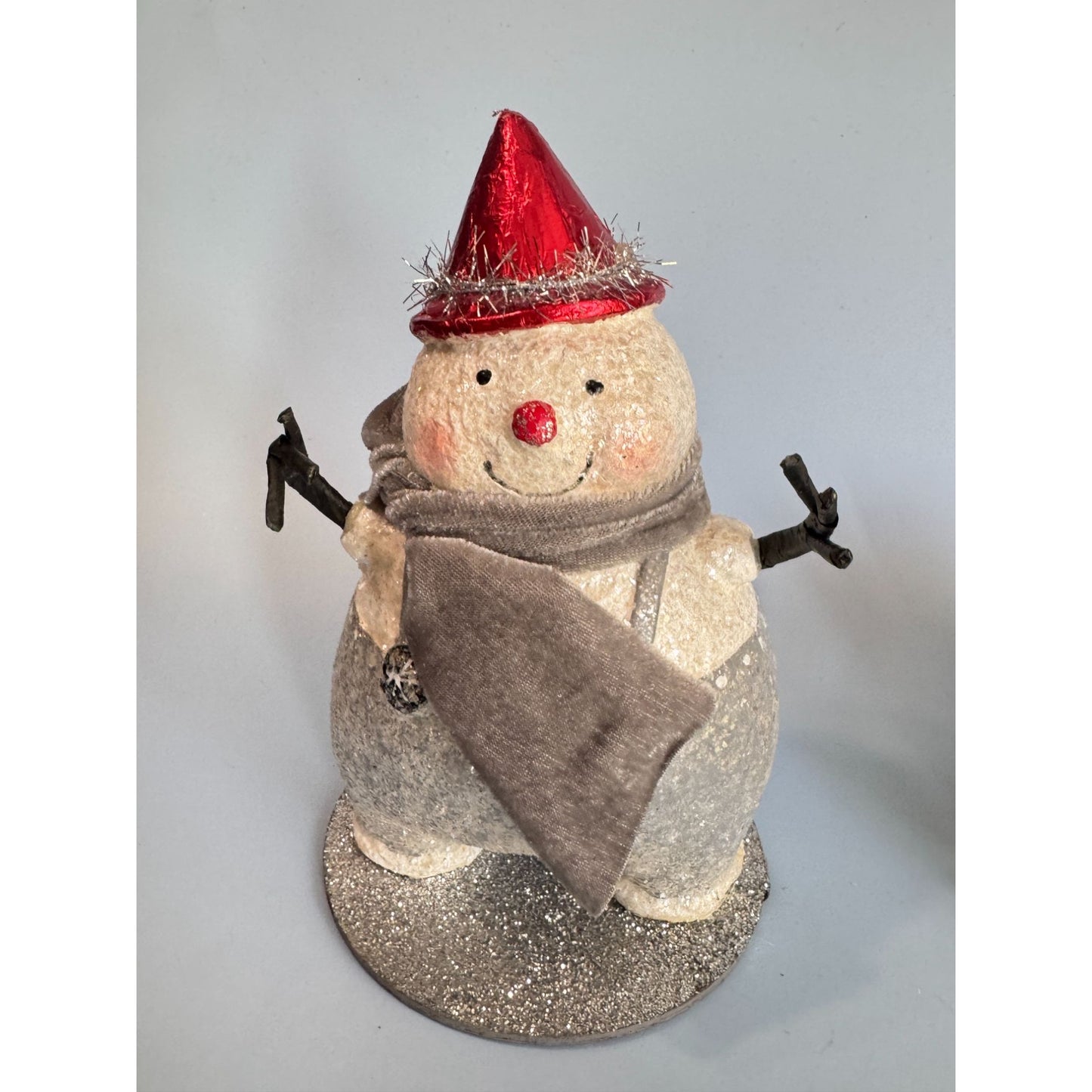 Midwest Cannon Falls Fat Snowman W/ Red Hat Velvet Scarf Glitter Accents  7.5"