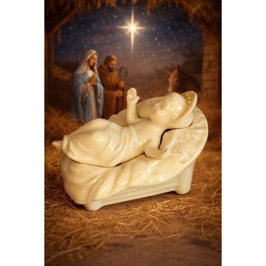 Lenox China Jewels Baby Jesus Figurine Ivory Porcelain Gold Accents Nativity