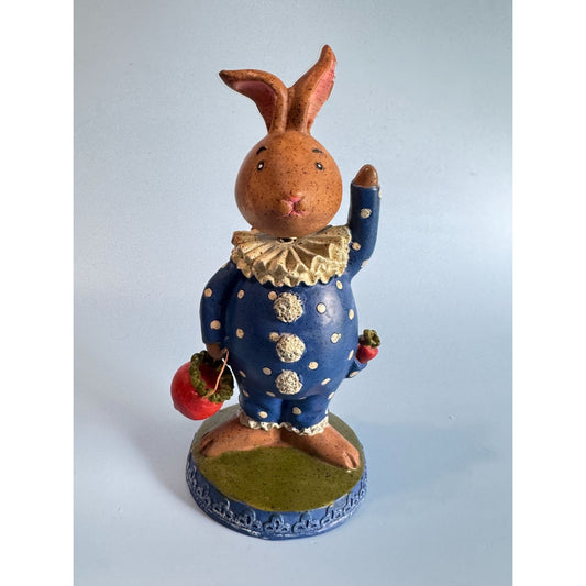 Vintage Bobblehead Bunny Figurine With Blue Polka Dot Outfit
