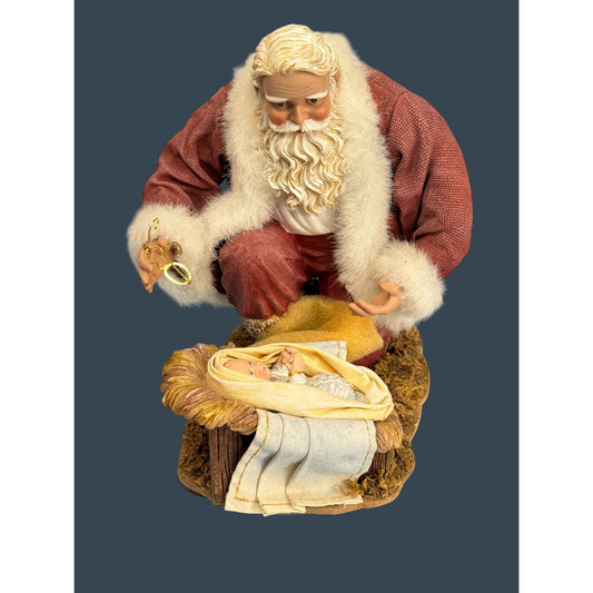 Ashton Drake Fabriche Santa Kneeling With Baby Jesus Figurine "The Greatest Gift Of All" 6" X 5" Hand-Painted Collectible