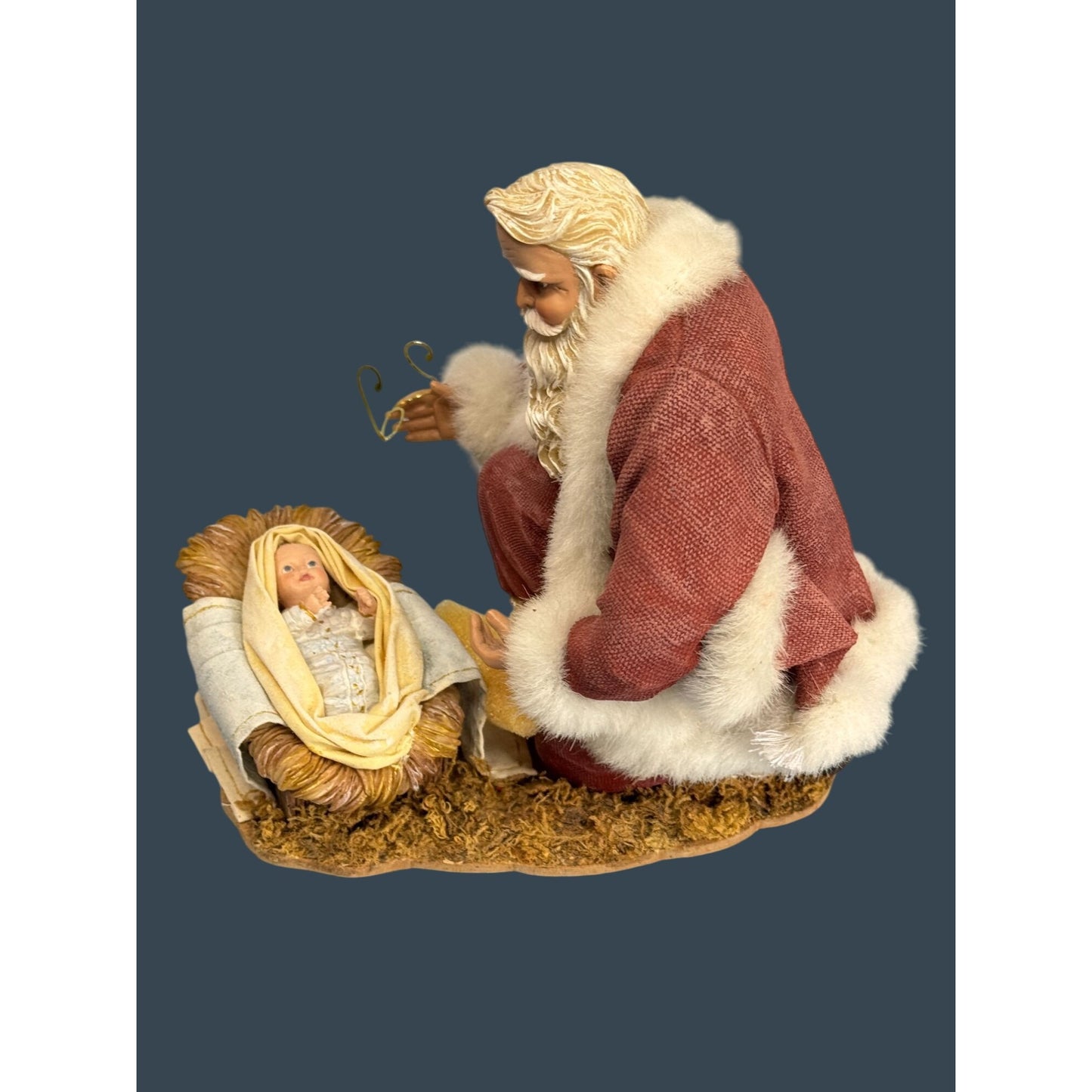 Ashton Drake Fabriche Santa Kneeling With Baby Jesus Figurine "The Greatest Gift Of All" 6" X 5" Hand-Painted Collectible