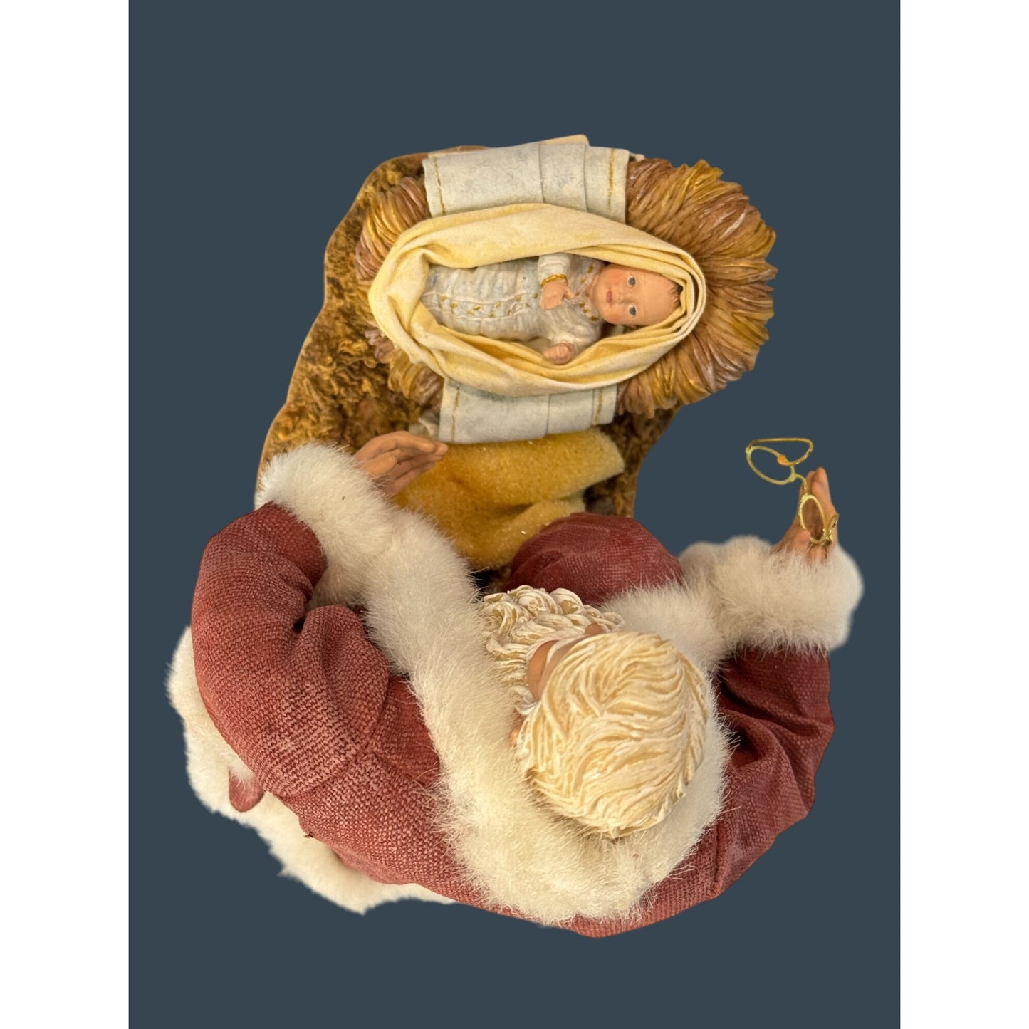 Ashton Drake Fabriche Santa Kneeling With Baby Jesus Figurine "The Greatest Gift Of All" 6" X 5" Hand-Painted Collectible