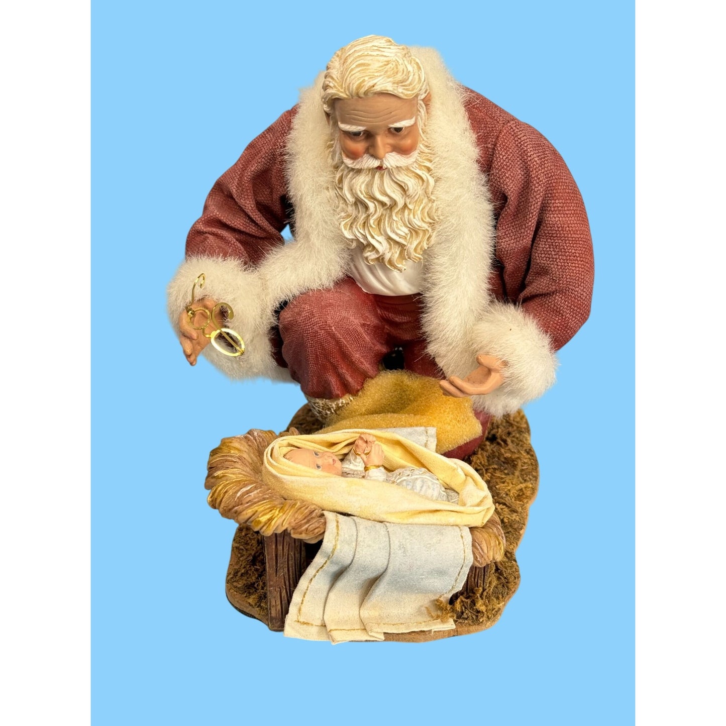 Ashton Drake Fabriche Santa Kneeling With Baby Jesus Figurine "The Greatest Gift Of All" 6" X 5" Hand-Painted Collectible