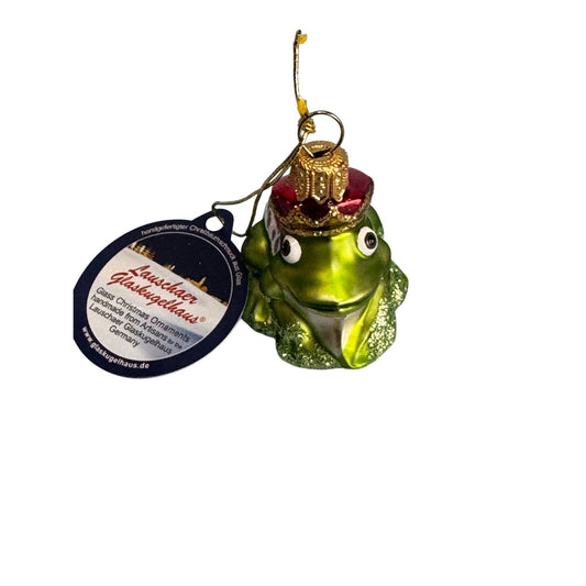 Handcrafted Lauschaer Glass Frog Christmas Ornament 2 1/4" High With Crown & Red Cloak