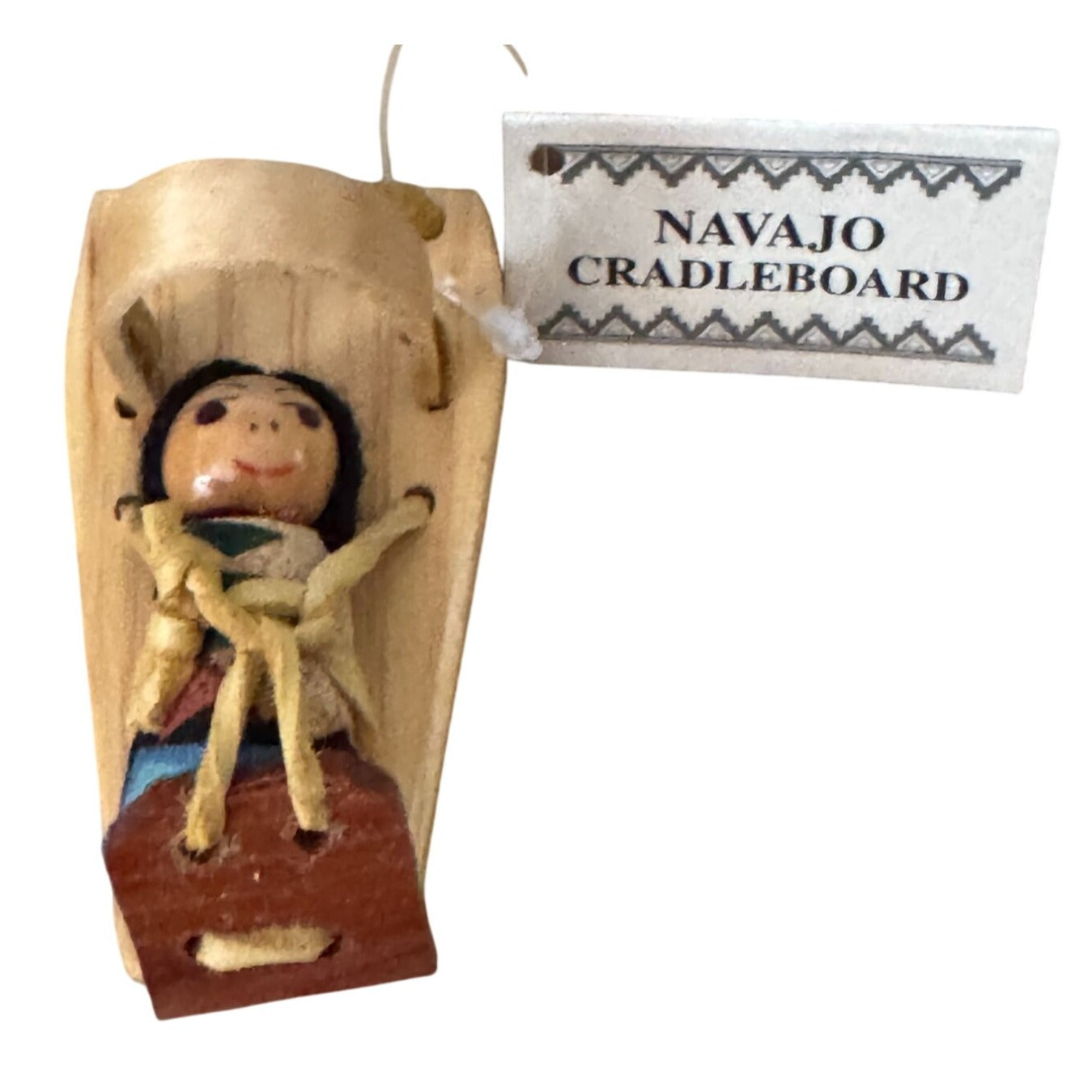 Navajo Cradleboard Wood Ornament Figure Natural Finish 3 Inch