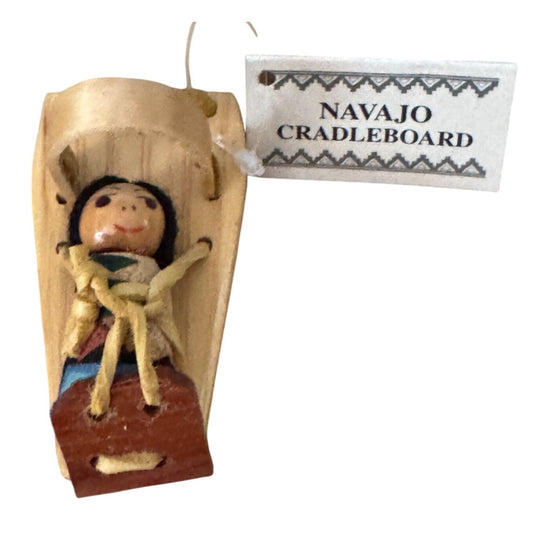 Navajo Cradleboard Wood Ornament Figure Natural Finish 3 Inch