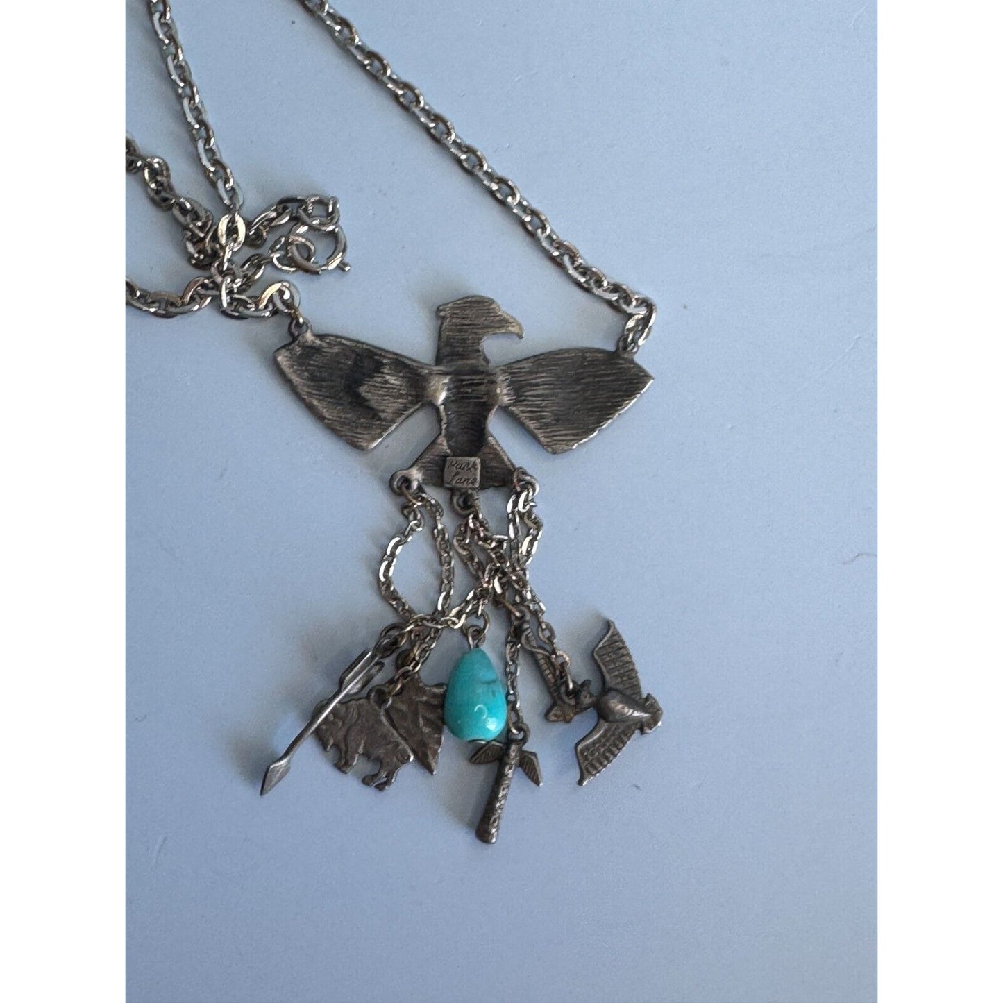Vintage Park Lane Block Turquoise Tribal Charm Peyote Bird Southwestern Necklace