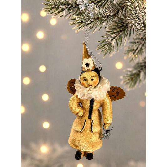 Nicole Sayre Paper Mache Angel Ornament Cream Gold Midwest Cannon Falls 5 1/2"