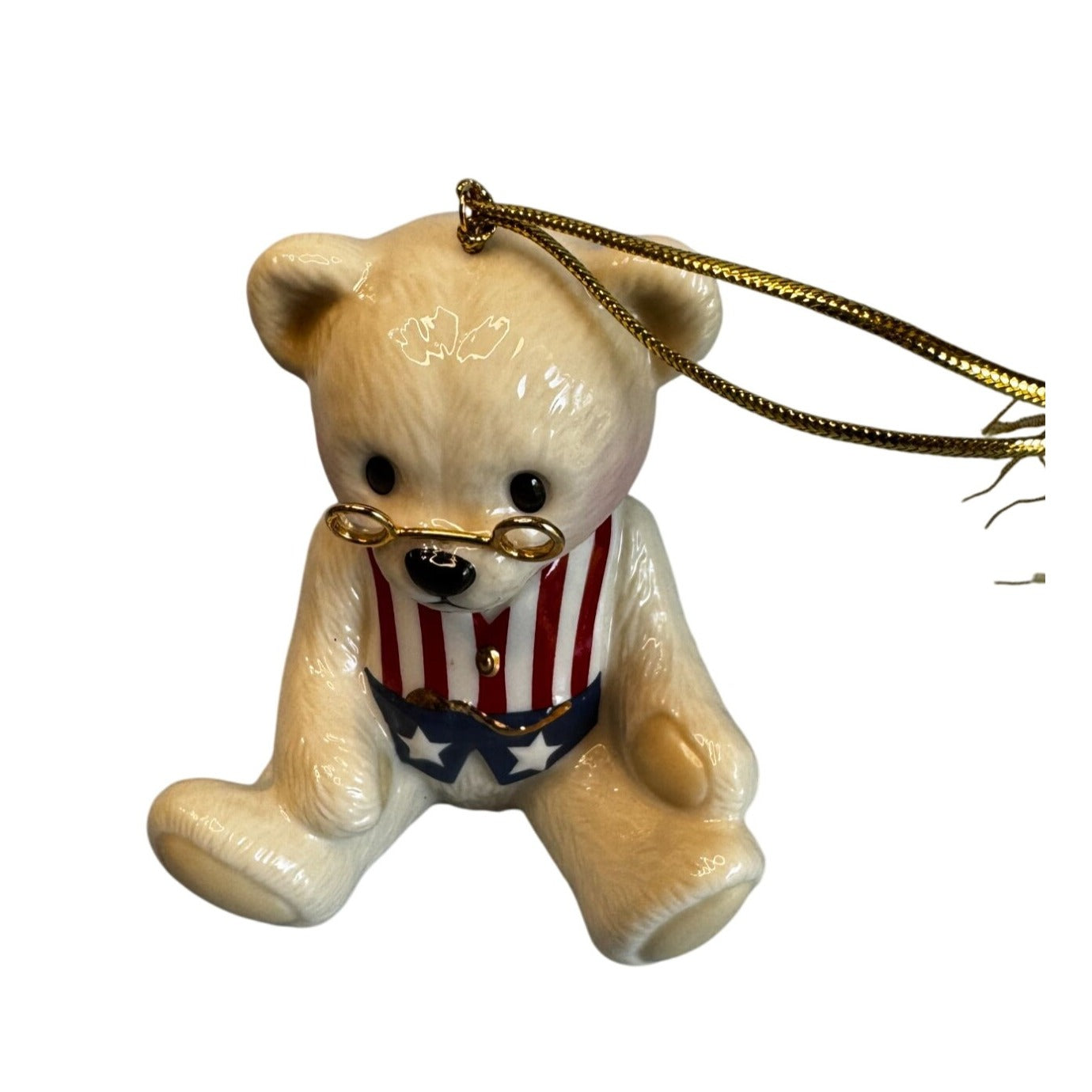 Brandys Teddy 96 Patriotic Bear Ornament Beige Ceramic With Glasses & Box