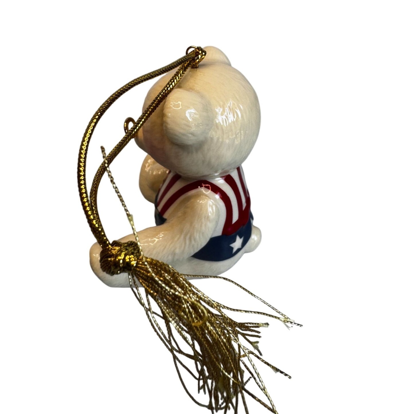 Brandys Teddy 96 Patriotic Bear Ornament Beige Ceramic With Glasses & Box