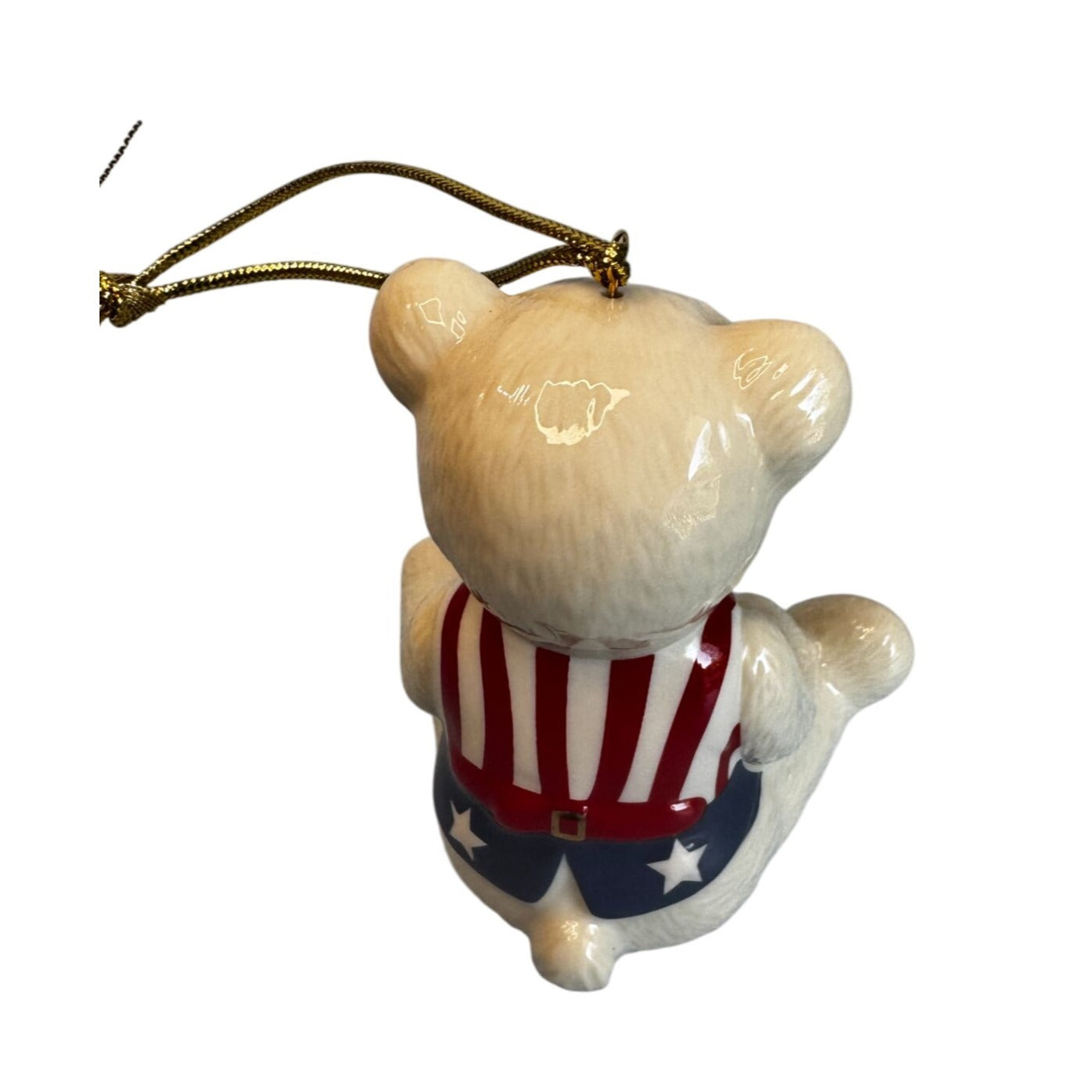 Brandys Teddy 96 Patriotic Bear Ornament Beige Ceramic With Glasses & Box