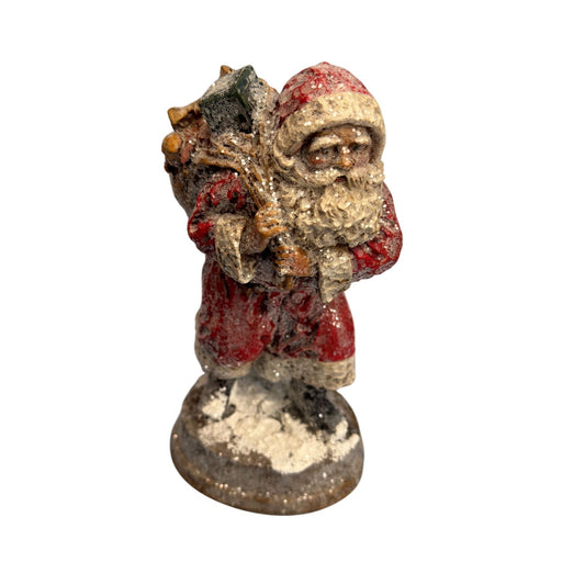 Hand-Carved Vintage Santa Claus Figurine With Sack Of Toys & Glitter Finish