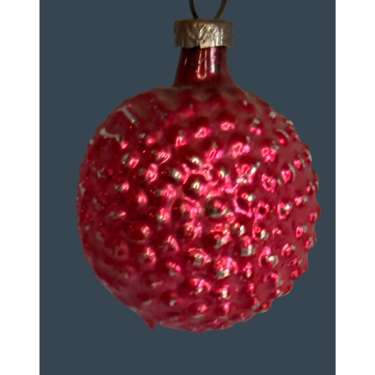 Antique German Blown Glass Raspberry Berry Ornament Red Christmas 1 3/4"