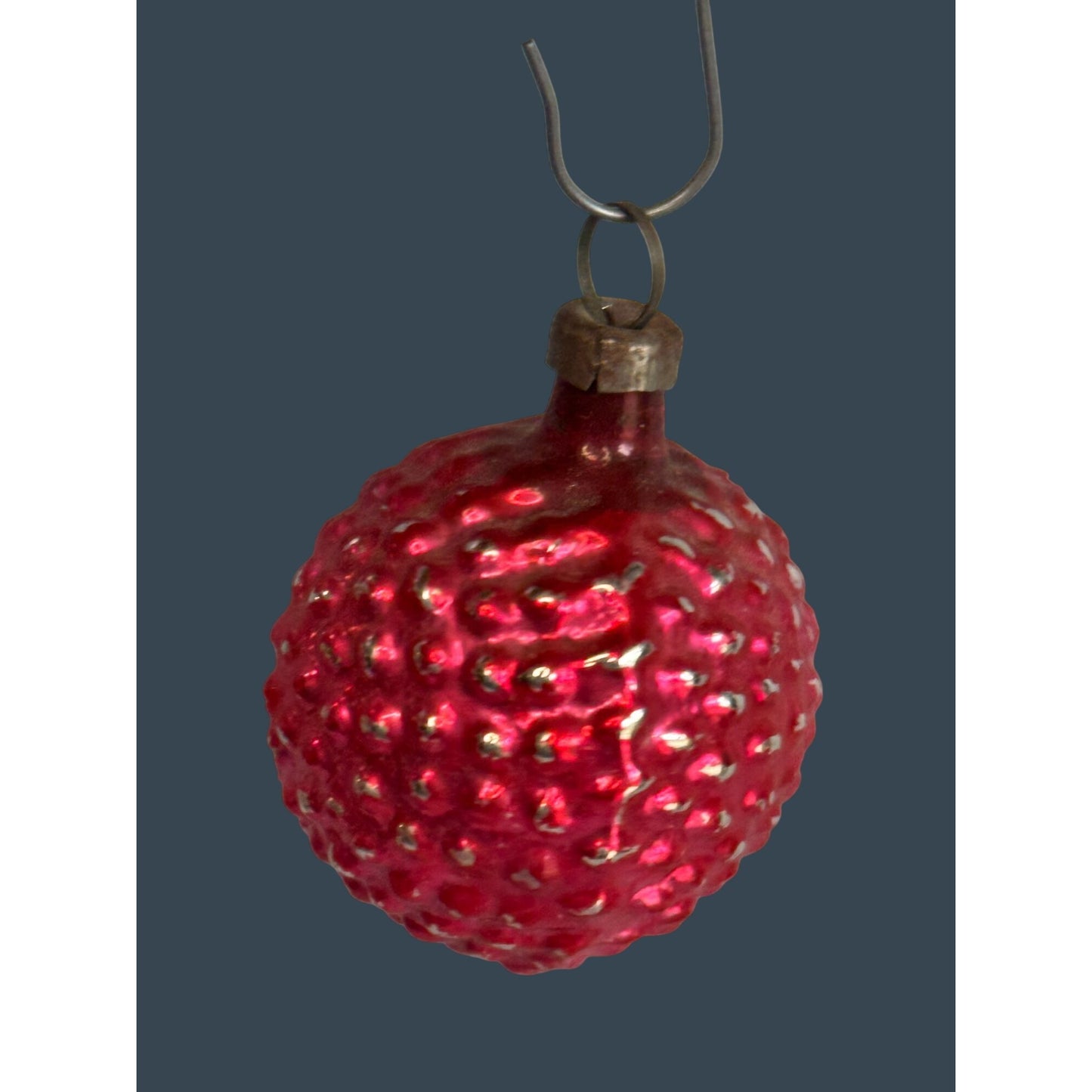 Antique German Blown Glass Raspberry Berry Ornament Red Christmas 1 3/4"