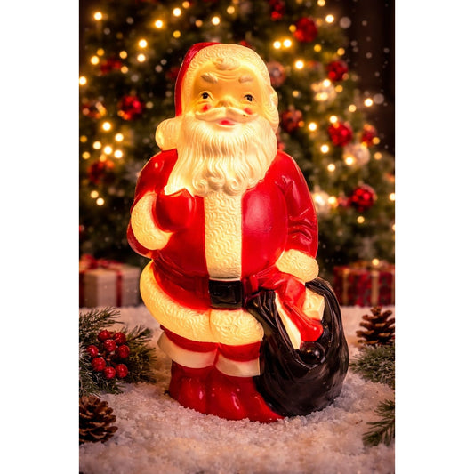 Vintage Empire Santa Blow Mold 1968 Lighted Red Suit Black Sack Christmas 13"