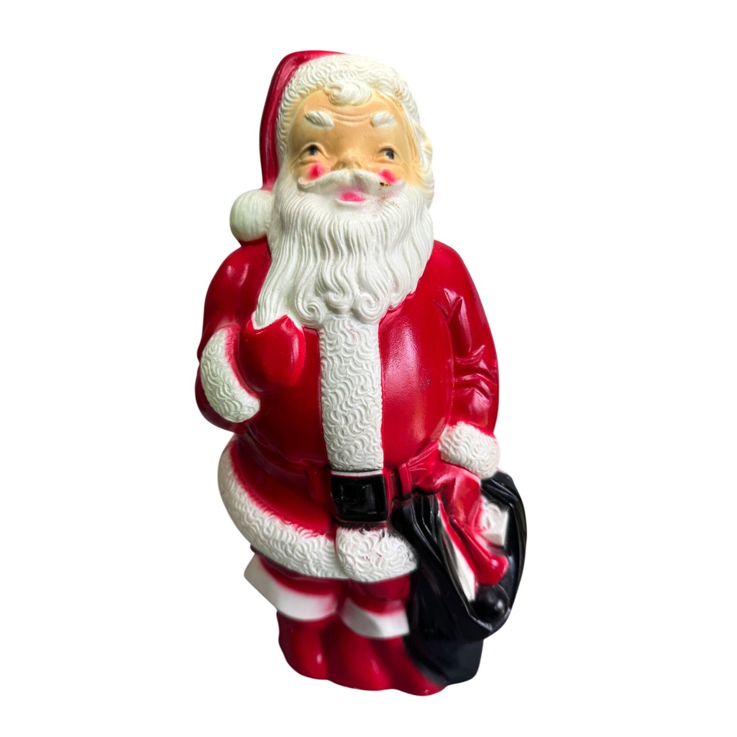 Vintage Empire Santa Blow Mold 1968 Lighted Red Suit Black Sack Christmas 13"